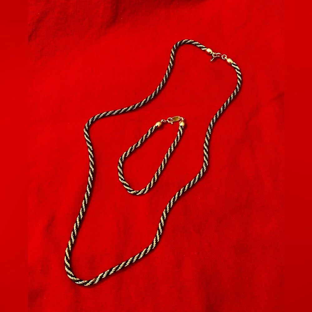 TRIFARI Vintage Goldtone & Black Rope 24” Necklace & Bracelet Set